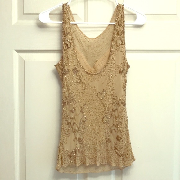 Beige sequined tank with built-in lining; Size M. - Picture 3 of 3